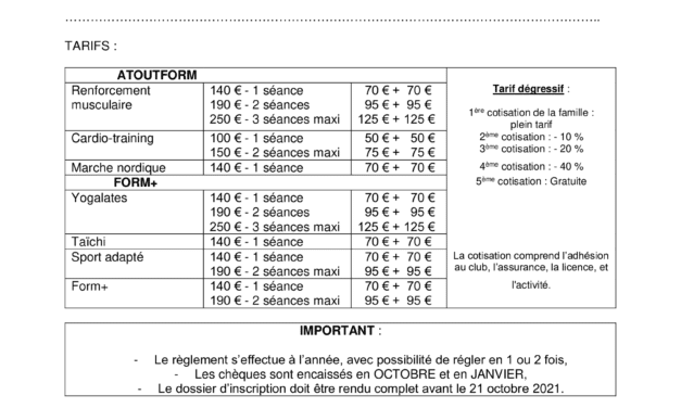 Dossier d&rsquo;inscription MULTISPORT